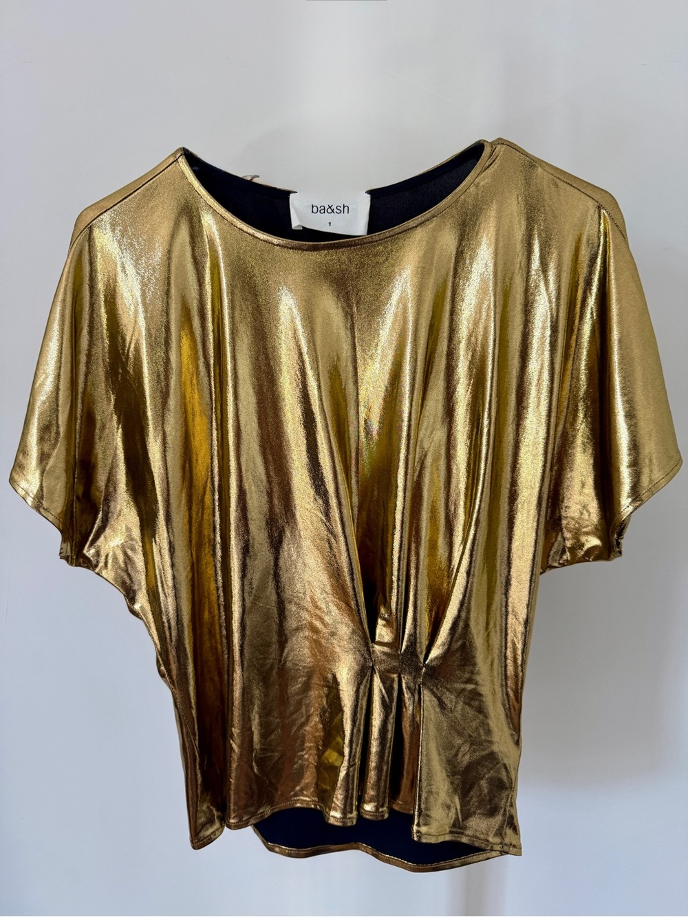 ba&sh NWT Metallic Gold Draped Short Sleeve Blouse